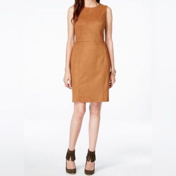 INC International Concepts Sleeveless Brown Suede Style Lined Midi Dress. 6. NEW - Picture 1 of 9